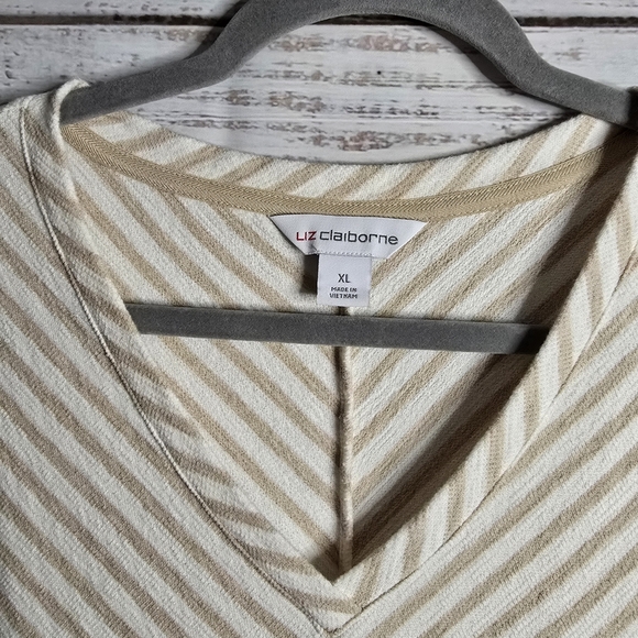 Liz Claiborne Cream and Tan V-Neck Midi Dress With Pockets Size XL - Picture 2 of 5